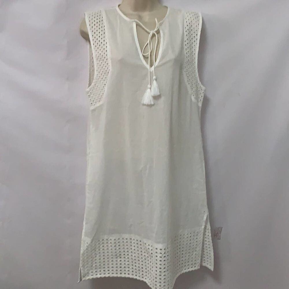 NWT ECHO DESIGNS SWIMSUIT COVERUP SUNDRESS EYETLET, EMBROIDERY TASSEL SIZE M